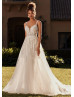 Beaded Ivory Lace Tulle V Back Enchanting Wedding Dress